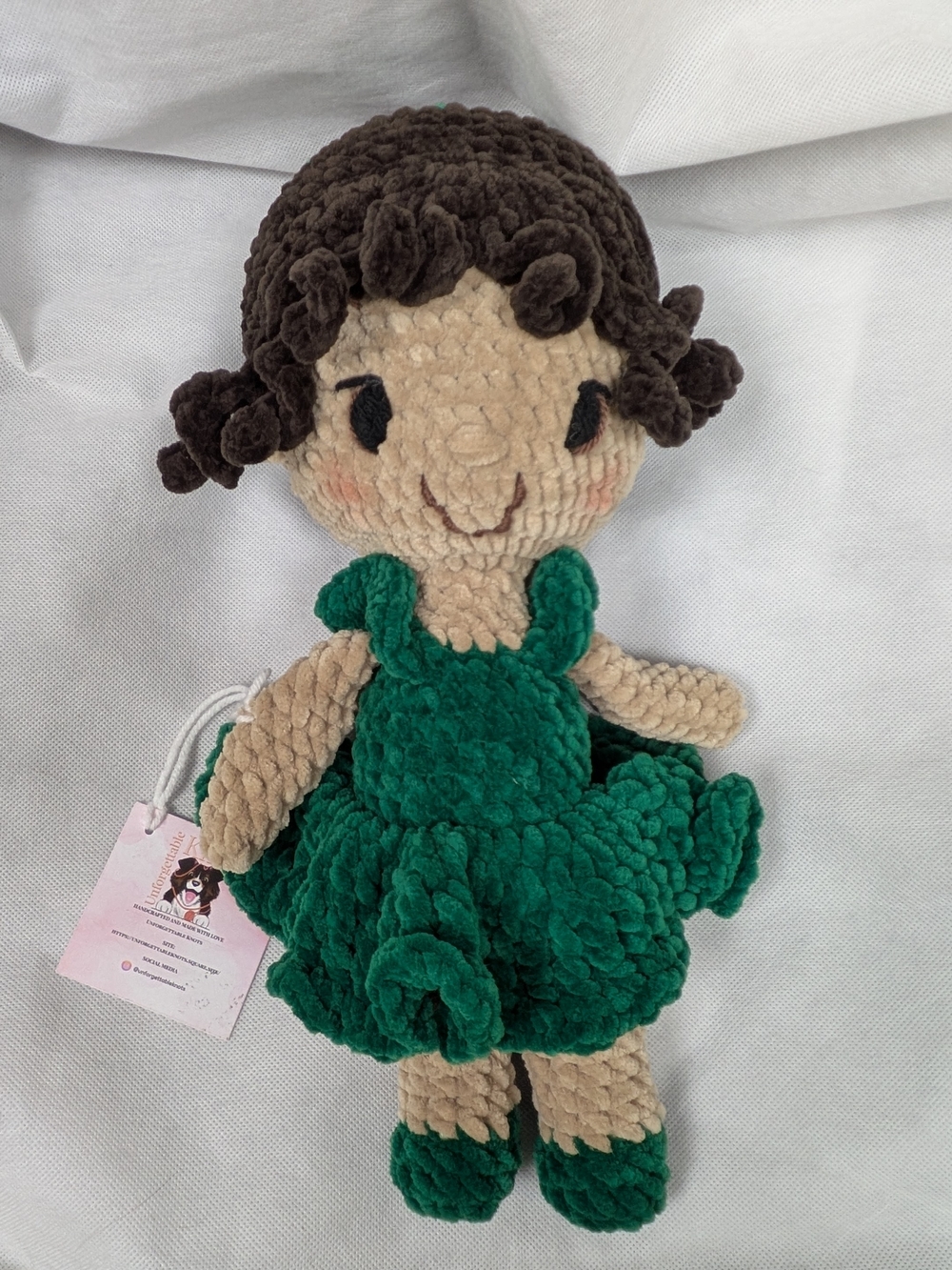 Handmade Plush Doll in Emerald Green Dress